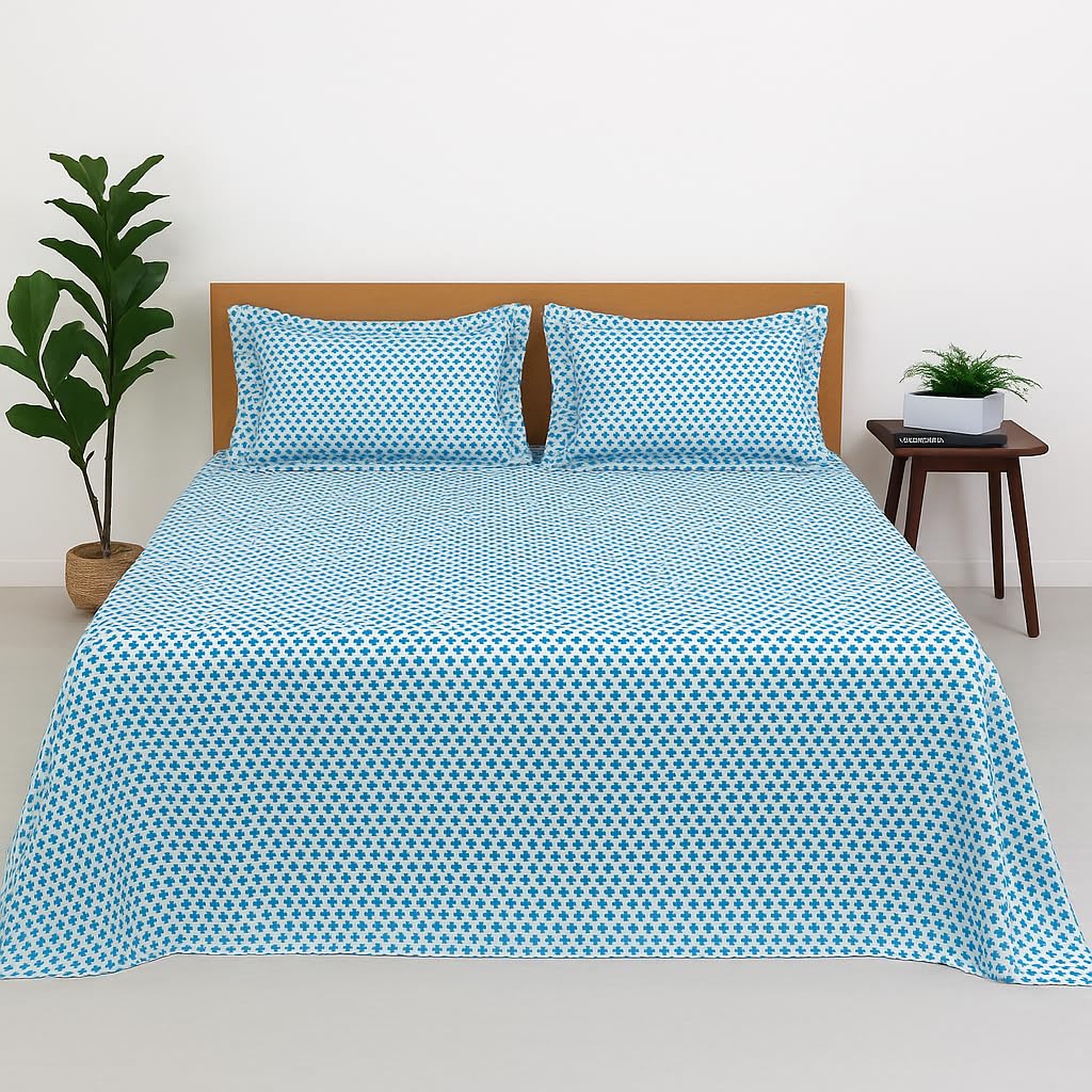 Double Bedsheet For King Size With 2 Pillow Covers - 102 X 108 Inches, Sky Blue | Soft, Breathable & Skin-Friendly Bedding For Daily Use