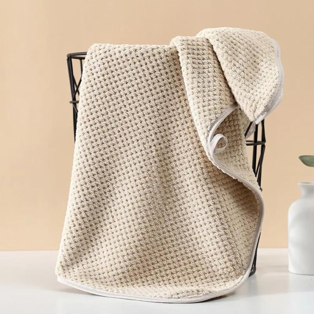 Linear Microfiber Hand & Face Towel Small Size 300 Gsm | Towel For Men, Women & Babies Ultra Soft Absorbent & Quick Dry Towels For Gym, Travel (Cream)- Pack Of 2