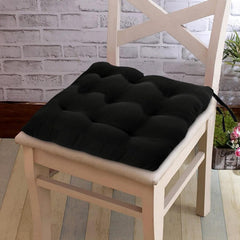 Chair Cushion Pad, Soft & Comfortable Sitting, Chair Pad - Black | Microfiber Square Chair Pad With Ties | Chair Seat Cushion For Office & Home | Furniture Cushion, Washable - Pack Of 4