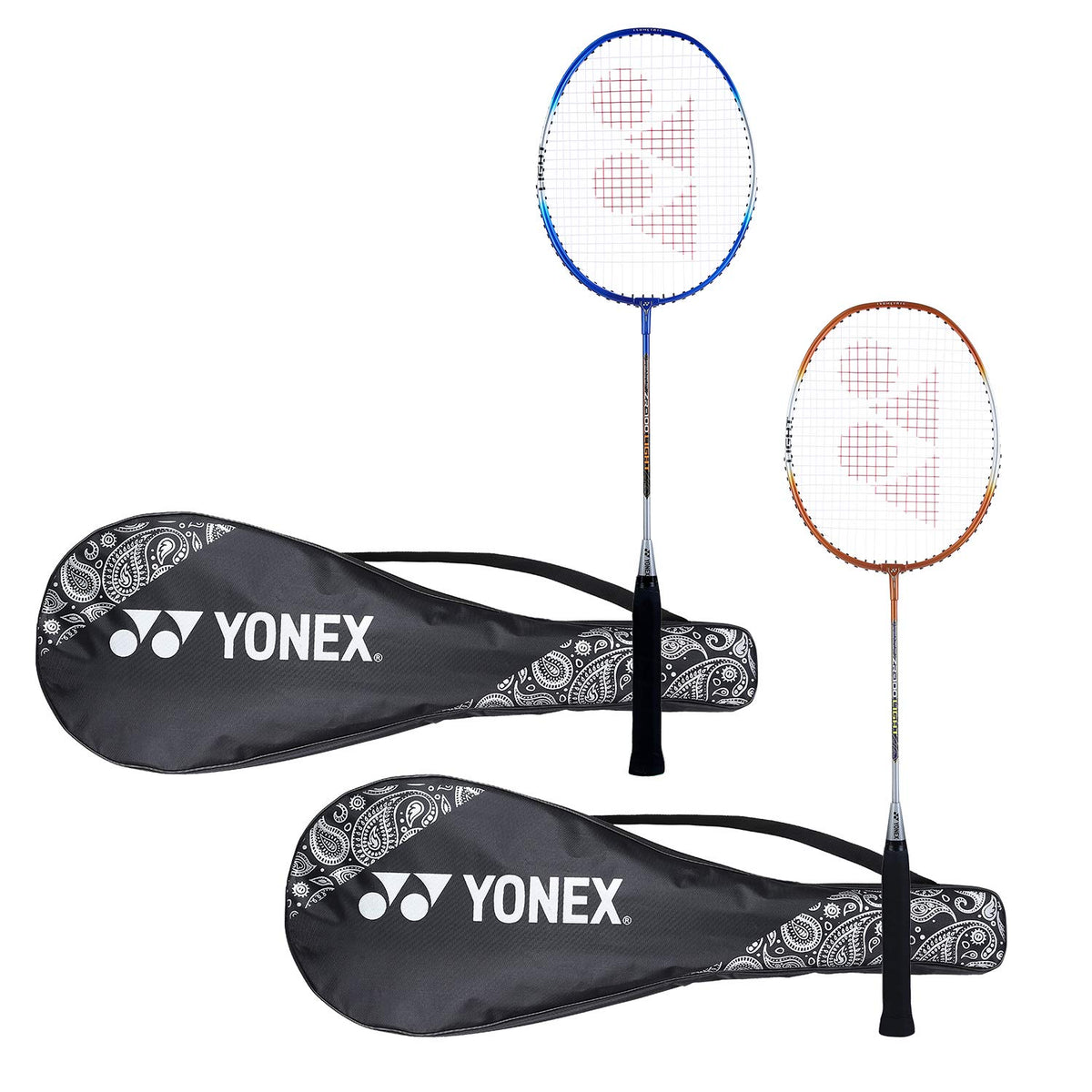 Yonex ZR 100 LIGHT Aluminium Badminton Racquet With Full Cover, Set Of 2 | Colour - Blue + Orange, Grip Size - G4 3 3/4 inches