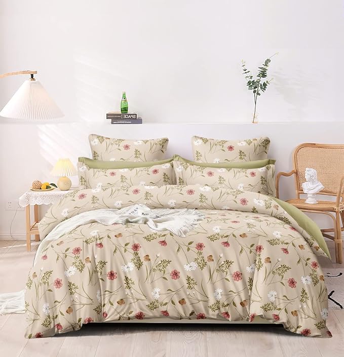 Super King Size Bedsheet Floral Print With 2 Pillow Covers - Bedsheet Size 108 X 108 Inch, Beige | 144 Thread Count Luxurious Comfort Bedsheet
