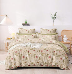 Super King Size Bedsheet Floral Print With 2 Pillow Covers - Bedsheet Size 108 X 108 Inch, Beige | 144 Thread Count Luxurious Comfort Bedsheet