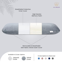 Memory Foam Half Body Pillow, For Sleeping & Hugging, Pregnancy, Grey - 30 X 10 X 5 Inches | Long Cuddle Pillow Suitable For Side Sleepers & Back Support | Velvet Cover, Multipurpose Use