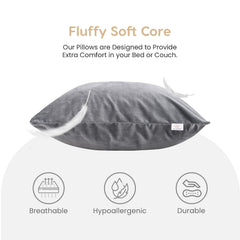 Microfiber Square Pillow, Cushion For Sofa, Car & Decoration, Grey, Size - 12 X 12 Inch | Throw Pillow, Back & Neck Support, Hypoallergenic, Washable, Grey Velvet Cover - Pack Of 5
