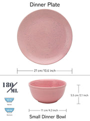 Hand Painted Ceramic Dinner Set Of 12 Pieces Dinnerware Set - Blush Pink | Set Of 6 Dinner Plates + 6 Small Dinner Bowl, 180ml Each - Microwave & Dishwasher Safe