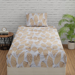 Cotton Bedsheet Single Bed With 1 Pillow Cover - 55 X 88 Inches, Brown & White | Breathable & Wrinkle Free-Super Soft Premium Brushed Glace Cotton Bedsheet