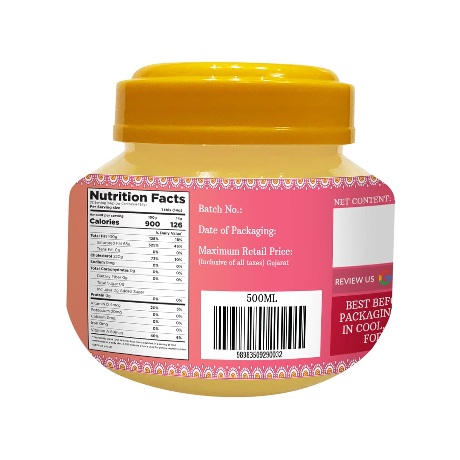 Natural Premium Amrutam A2 Desi Buffalo Ghee By Mukhia | Delicious Healthy & Nutritious Buffalo Desi Ghee For Protact Eyesight | (500ml) 16.9 Ounce | Jar Pack