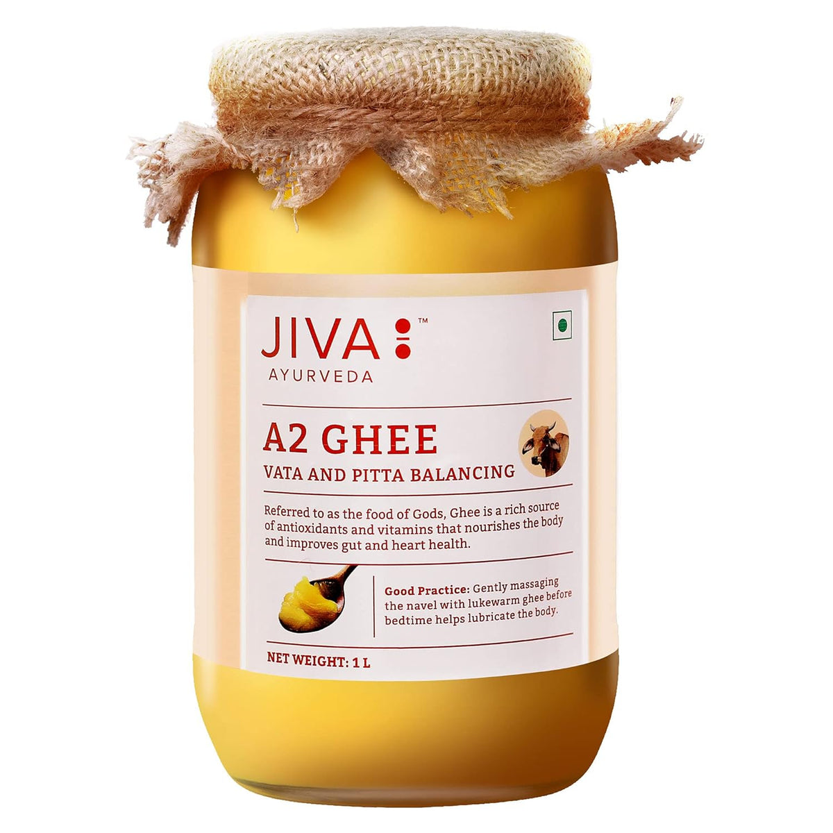Natural Gir Desi Cow A2 Ghee By Jiva | Source Of Vitamins C, E & K Healthy Desi Ghee Perfect For Churma | (1 Litr) 33.8 Ounce | Jar Pack