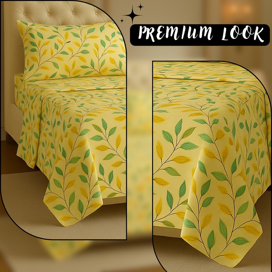 Microfiber 4 Pcs Bedding Set For King Size 1 Fitted Bedsheet With 1 Flat Top Sheet + 2 Pillow Covers | 78x72 Inches, Beige & Green | Perfect Combination For A Stylish Bedsheet