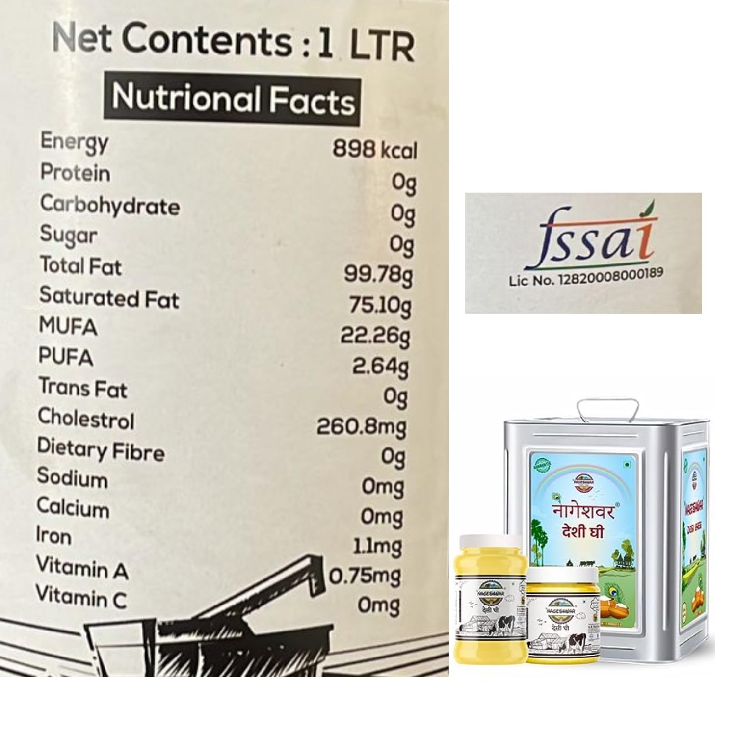 Organic Pure Desi Ghee By Nageshwar | Rich In Protein Fiber Healthy Desi Ghee Good For Strength | (500ml) 16.9 Ounce | Jar Pack