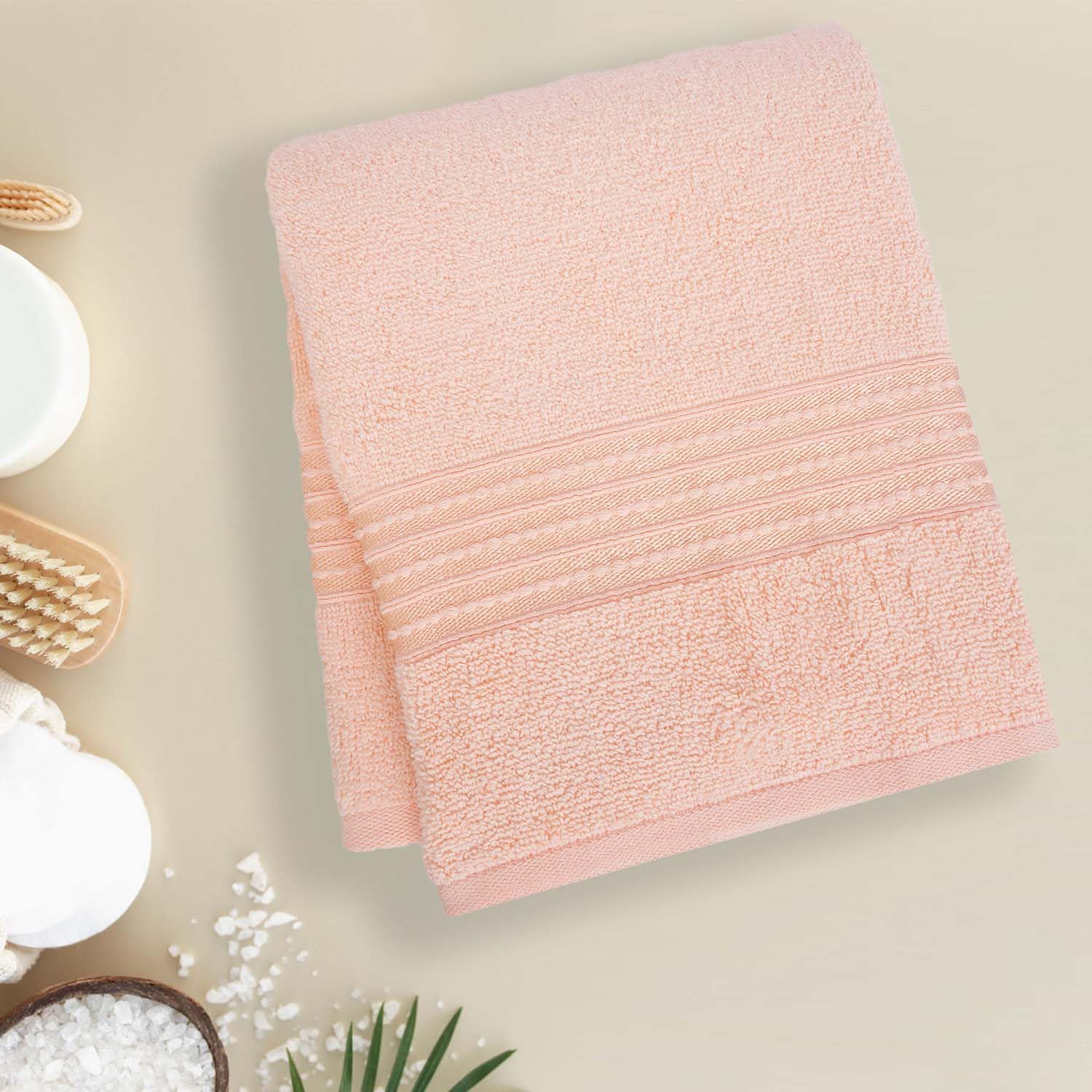 Micro Cotton Remy Basel Luxury Terry Cotton Bath Towel 550 Gsm | Super Comfortable 100% Long Staple Cotton Bath Towel (Peach)