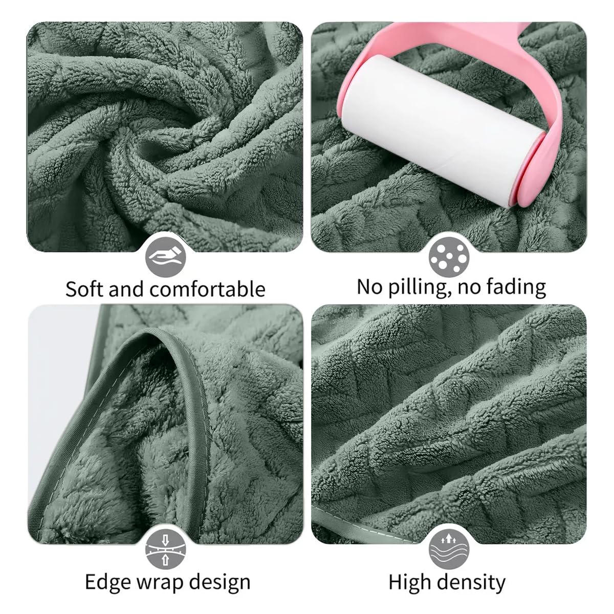 Housse Microfiber Nova Coral Fleece Face Towel 600 Gsm | Ultra Soft Super Absorbent Towels For Gym, Yoga & Beach (Green) - Pack Of 4