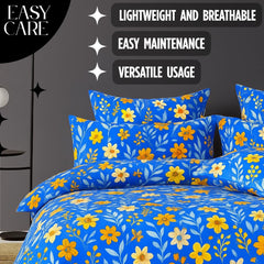 Microfiber Double Bedsheet King Size With 2 Large Size Pillow Covers | Size 108x108+9 Inches, Blue & Rust | Perfect For Daily Use, All-Season Use Or Gifting Bedsheet