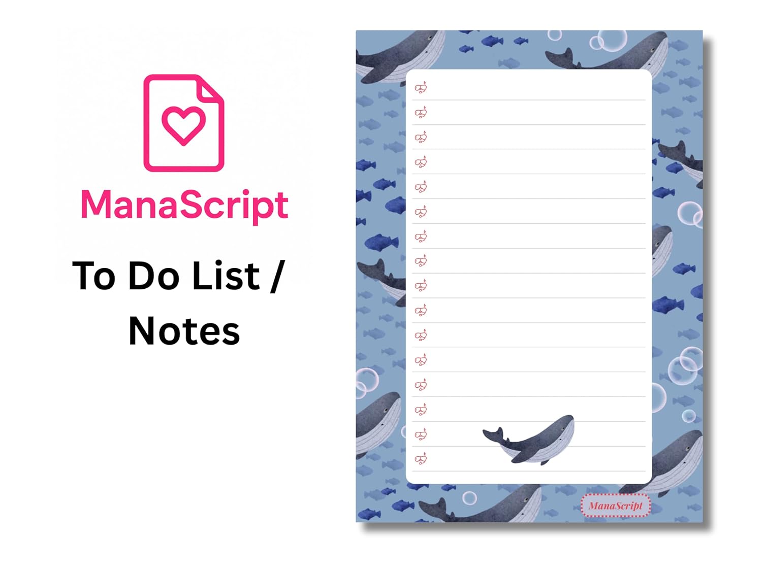 A5 Notes/To Do List Notepad, Beautiful Checklist Pad, Tear-Off Sheets (Whale) Pack Of 1