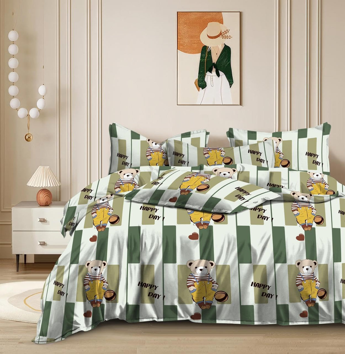 Kids Bed Sheet For Queen Size Boys & Girls - 60 X 78 Inch, Green | Wrinkle Free Soft & Cozy Bedding - Premium Ultra Soft Bedsheet
