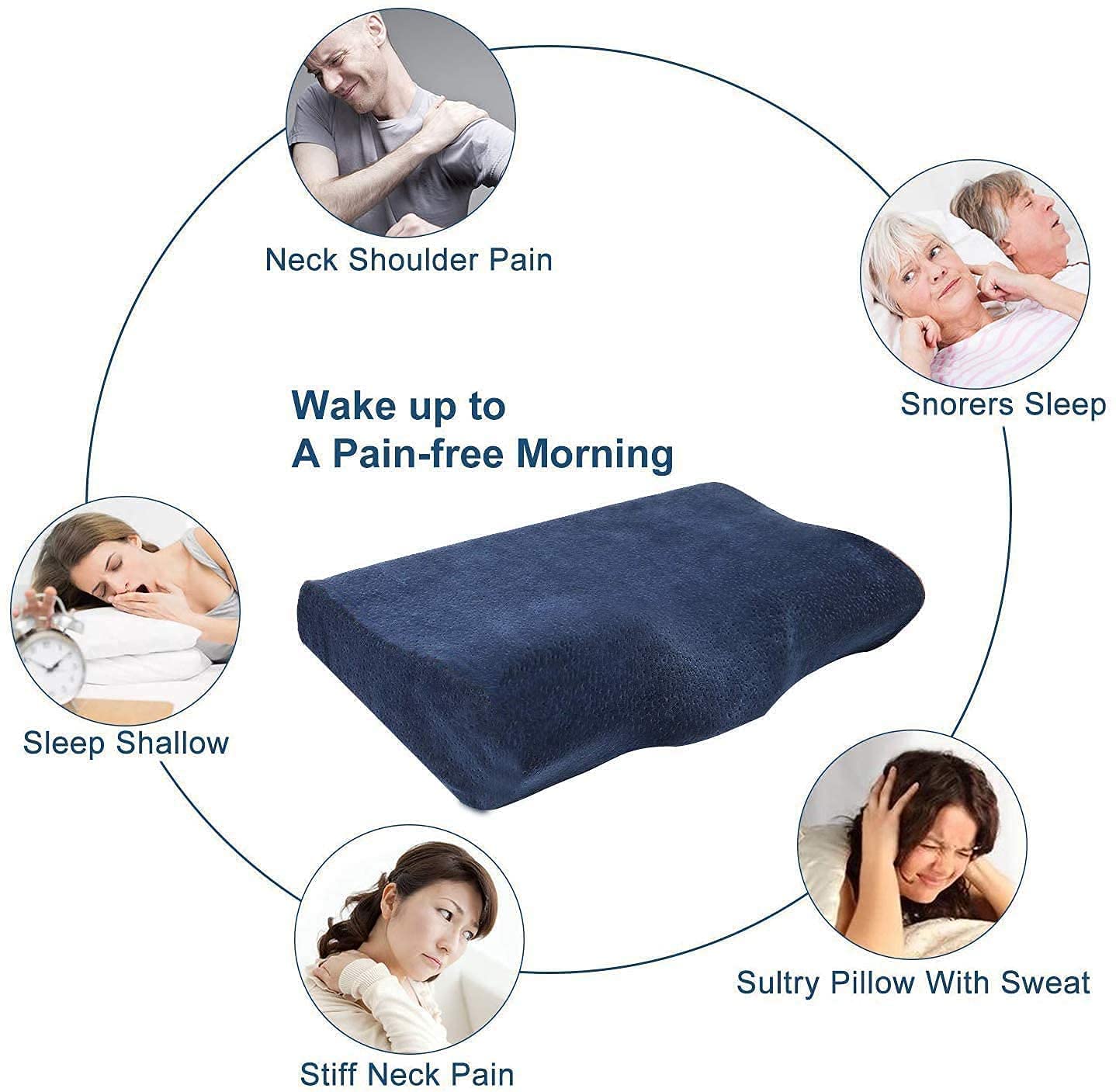 Memory Foam Pillow, Orthopedic Pillow For Neck Pain Relief, Navy Blue | Cervical Contour Memory Foam Pillow, Soft Pillow For Shoulder, Head Pain Relief, Adjustable Pillow - Pack Of 1
