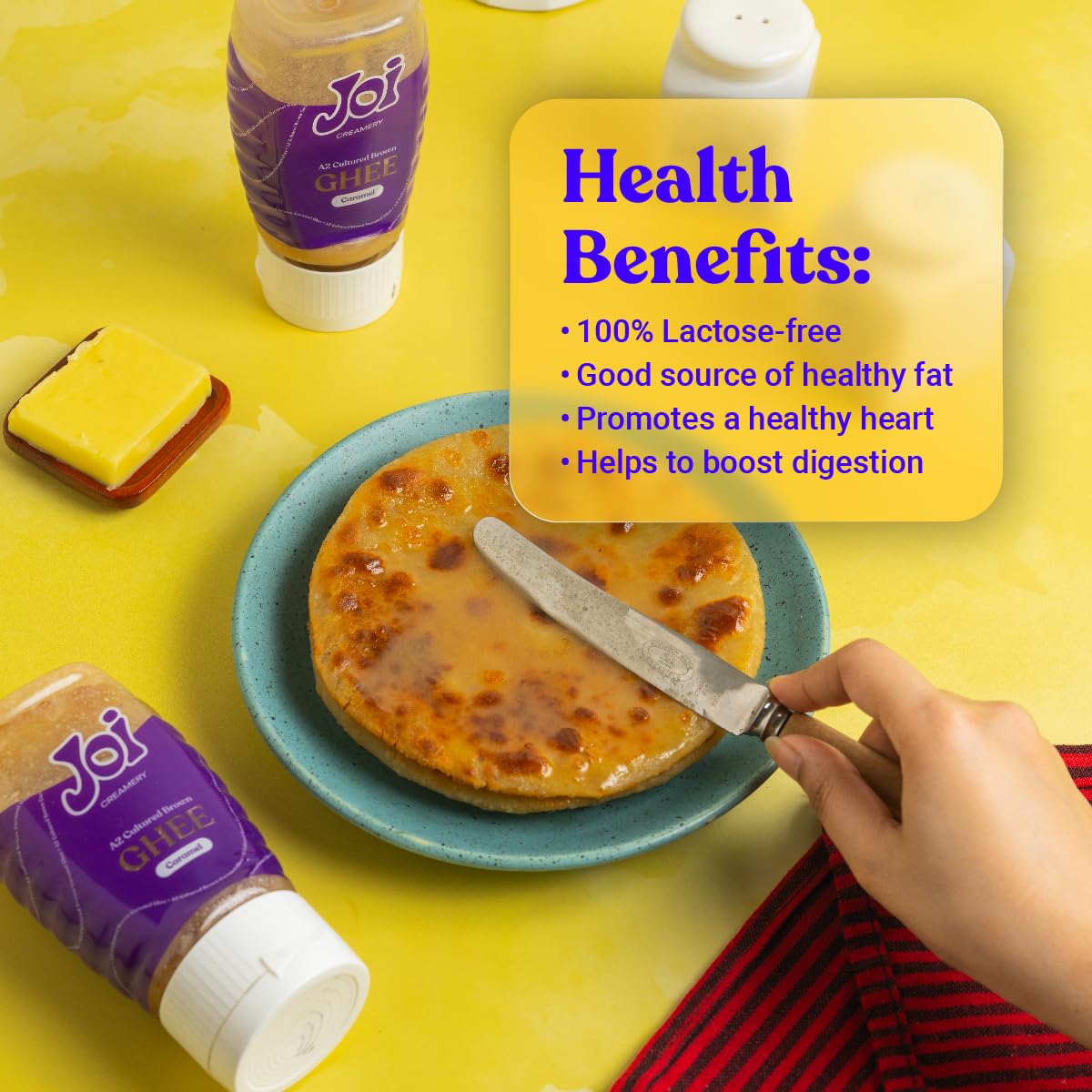 100% Pure Caramel Cultured A2 Cow Desi Ghee By Joi | Good Source Of Protein Fiber Healthy Authentic Bengali Ghee Perfect For Dishes | (350ml) 11.8 Ounce | Plastic Bottle