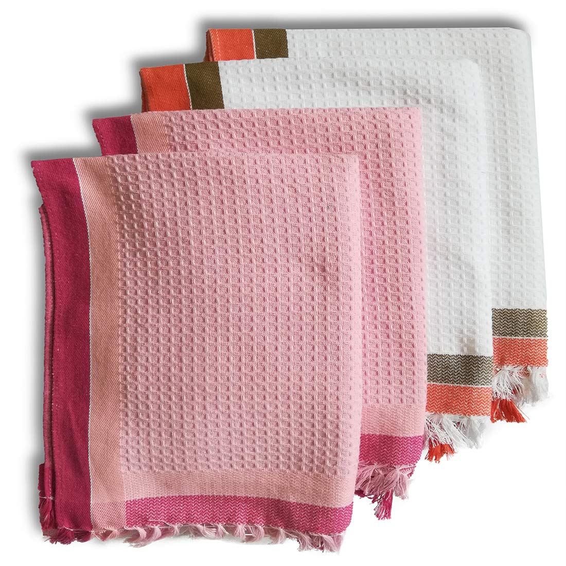 Athom Trendz Trendz Living Light Weight Cotton Premium Waffle Border Bath Towel | Pack Of 4 Multi15
