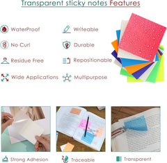 Self-Adhesive Sticky Notes, Clear See Through Post, Multicolor Color 3x3 Inch - 400 Pcs