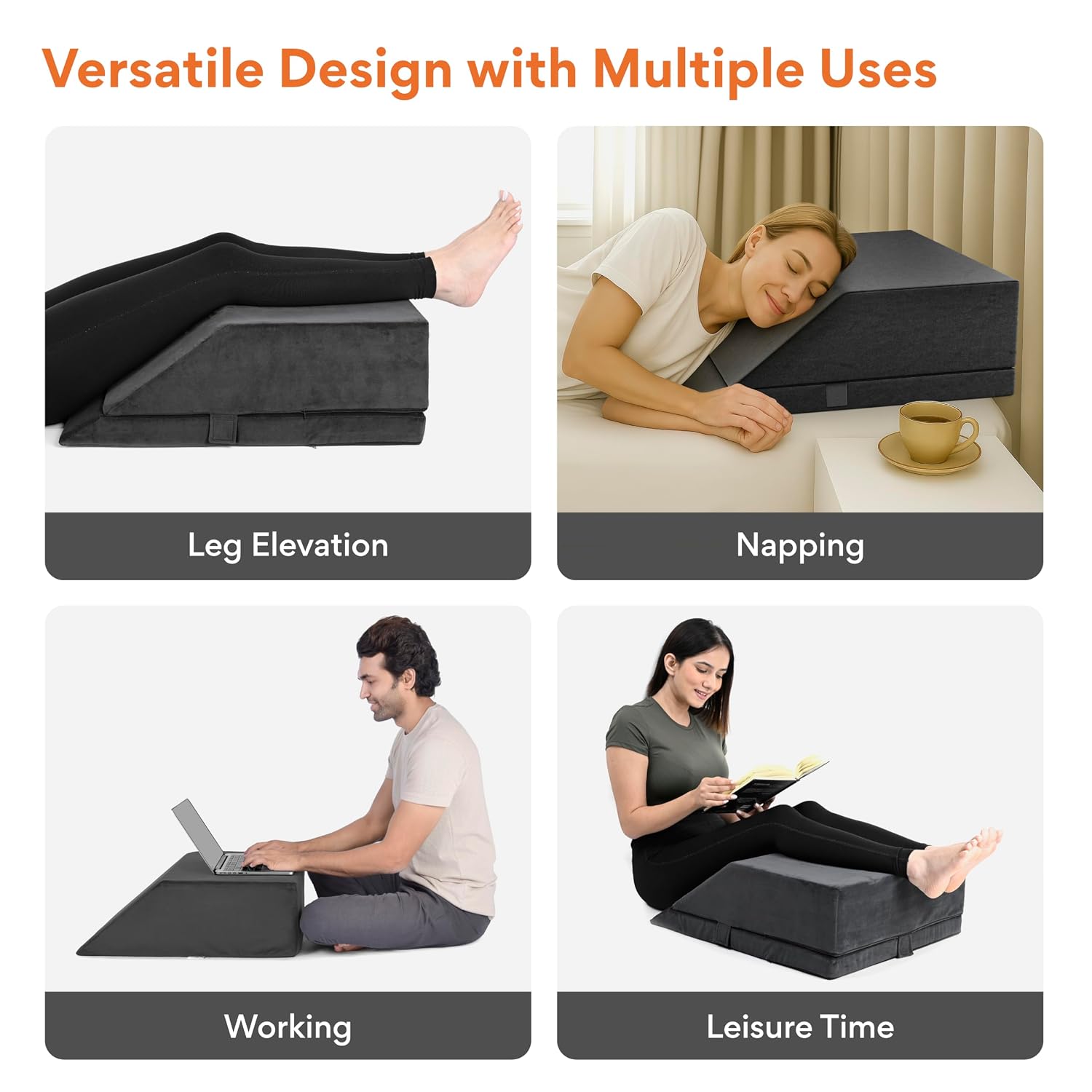 Leg Elevator Pillow, For Pain Relief, Dark Grey, Size - 24 X 20 X 8 Inch | Adjustable Leg Elevation Pillow For Leg, Hip & Knee Pain Relief | Ideal For Leg Surgery, For Varicose Veins