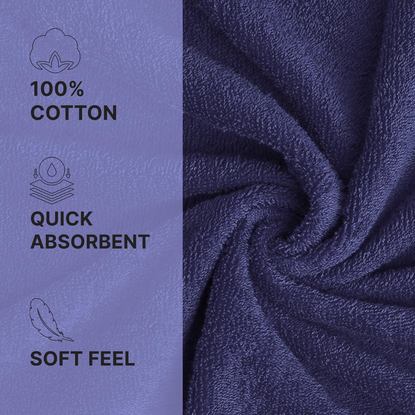 Welspun 100% Cotton Quik Dry Bath Towel 380 Gsm | High Absorbency Super Soft, Fast Drying Bath Towels Large Size (Dark Blue)