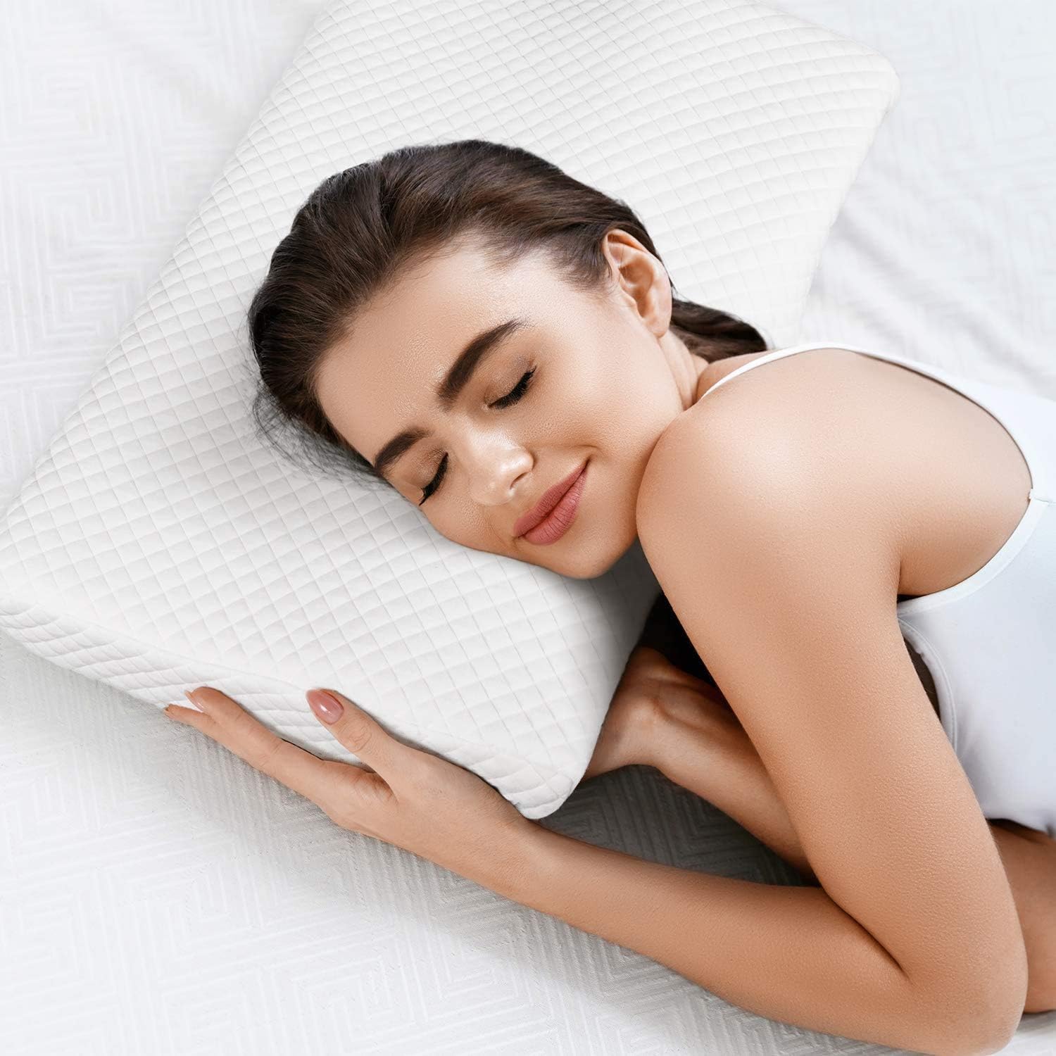 Memory Foam Pillow For Sleeping, Orthopedic Pillow, White | For Neck Pain & Shoulder Pain Relief, Cervical Pillow Neck Support Pillow For Side, Stomach Sleepers, Adjustable Pillow - 1 Pcs