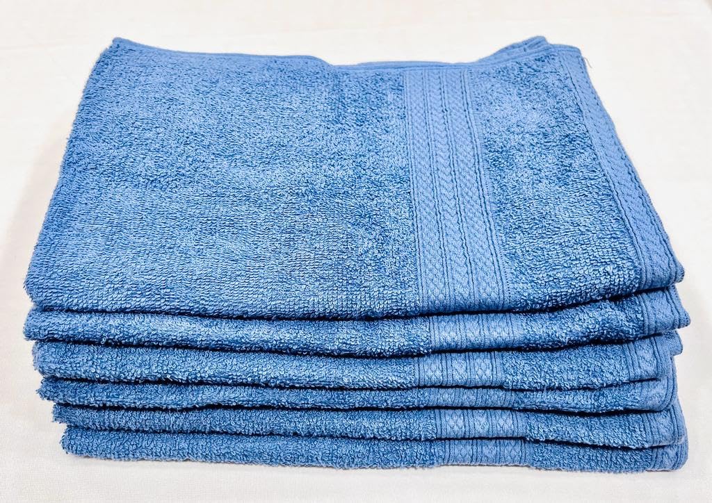 Bombay Dyeing Tulip 100% Soft Cotton Hand Towels 1200 Gsm (Surf Blue) - Set Of 6