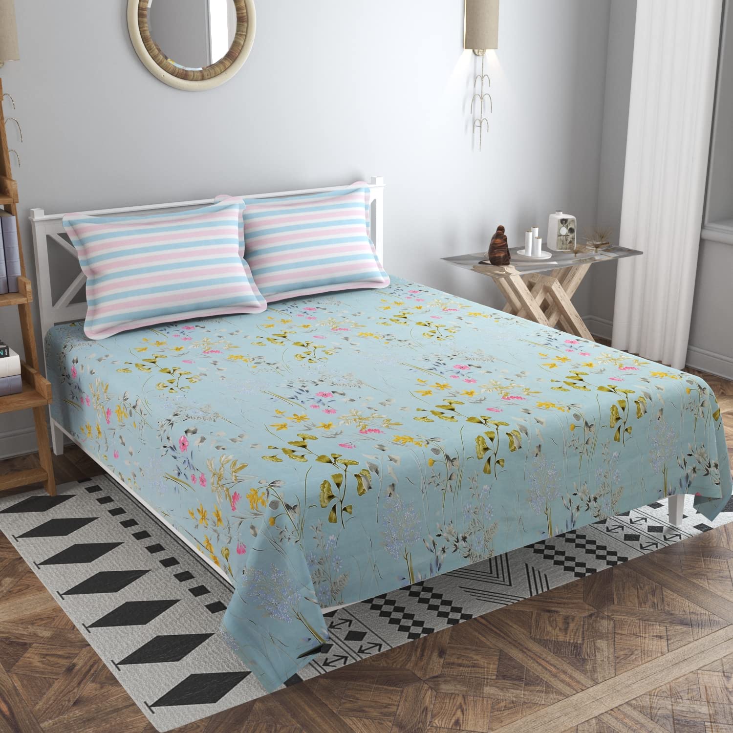 King Size Bedsheets With 2 King Size Pillow Covers | 108 X 108 Inches, Sky Blue | Luxury Soft Sheets, Breathable, Shrinkage | Pure Cotton Bedsheet