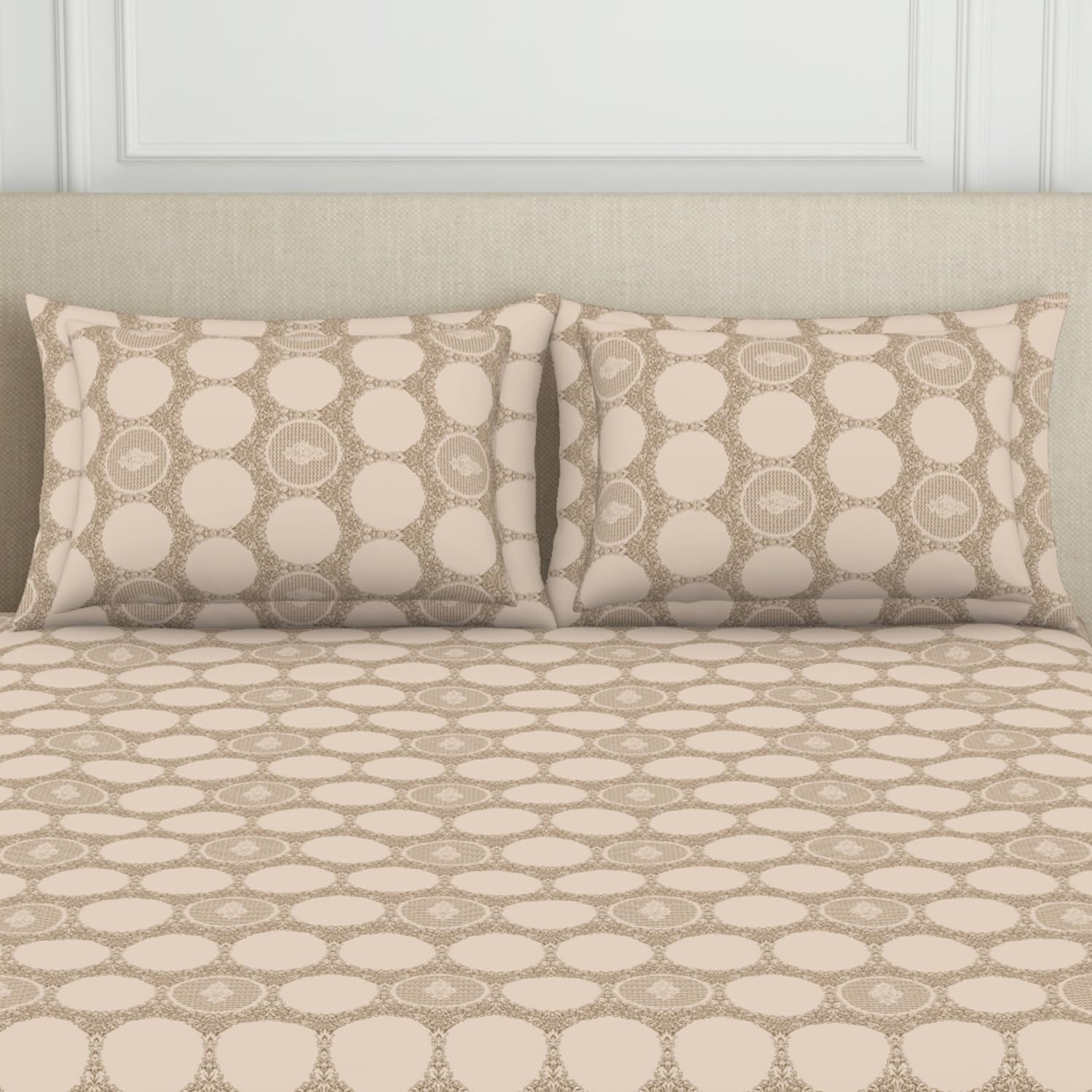 Double Bedsheet For Queen Size 2 Matching Pillow Cover - 88 X 100 Inches, Beige | Durable & Long Lasting Wrinkle Resistant Fabric - Skin Safe & Super Soft