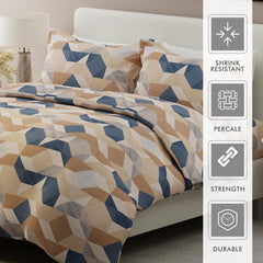 100% Cotton Bedsheet Set For Double Bed - 108 X 108 Inches, Brown & Blue | 1 Double Bed Sheet & 2 Pillow Covers - Gift For Weddings Or Birthdays King Size