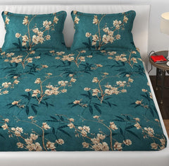 Elastic Fitted Double Bedsheets For King Size With 2 Pillow Covers - 72 X 78 X 10 Inches, Dark Green | Premium Heavy Cotton All Around Elastic Fitted | Ideal For Hotel, Home, Bedroom