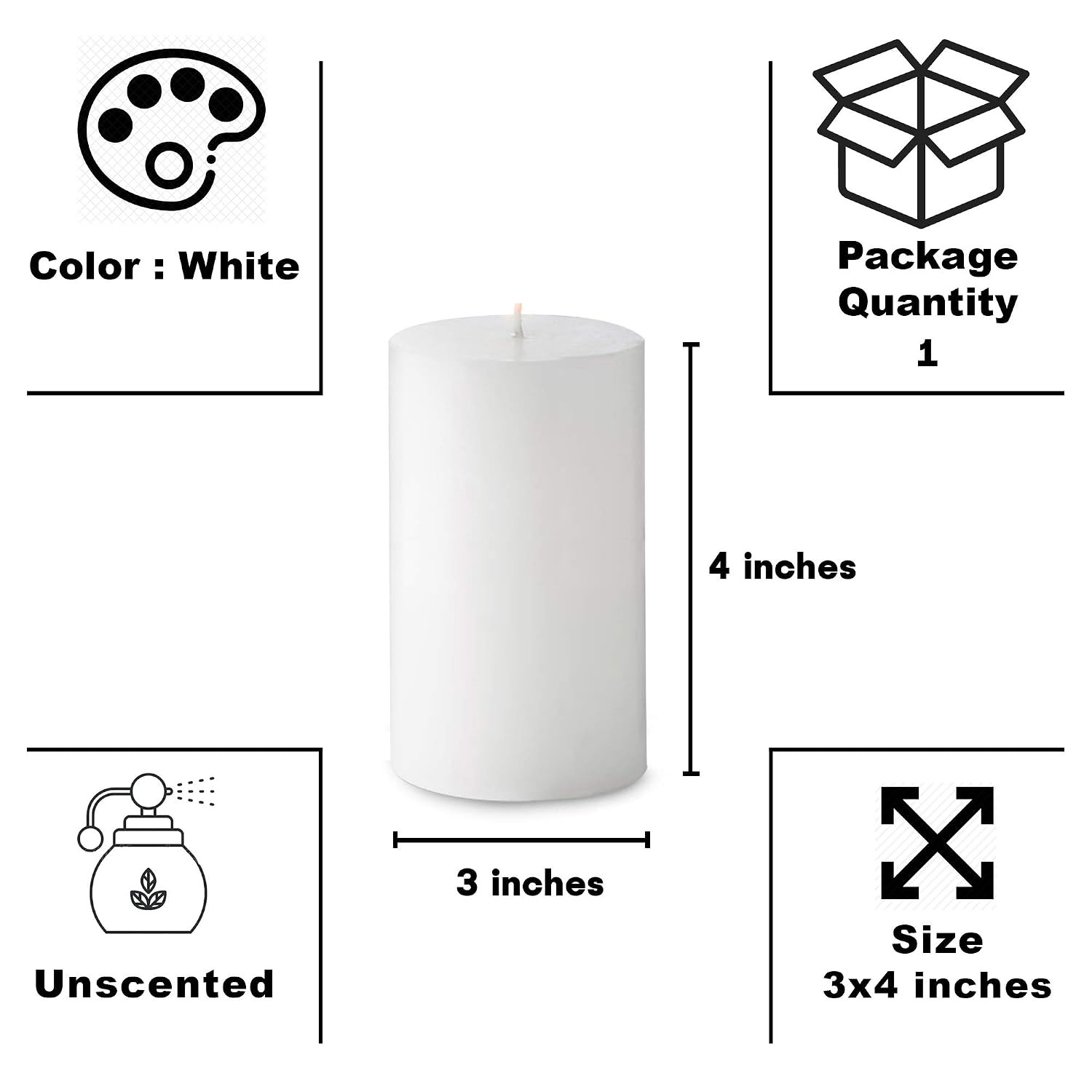4 INCHES WHITE PILLAR CANDLES SET OF 2 | BURNING TIME 60 HOURS BEST FOR BIRTHDAY
