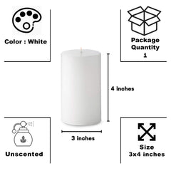 4 INCHES WHITE PILLAR CANDLES SET OF 2 | BURNING TIME 60 HOURS BEST FOR BIRTHDAY