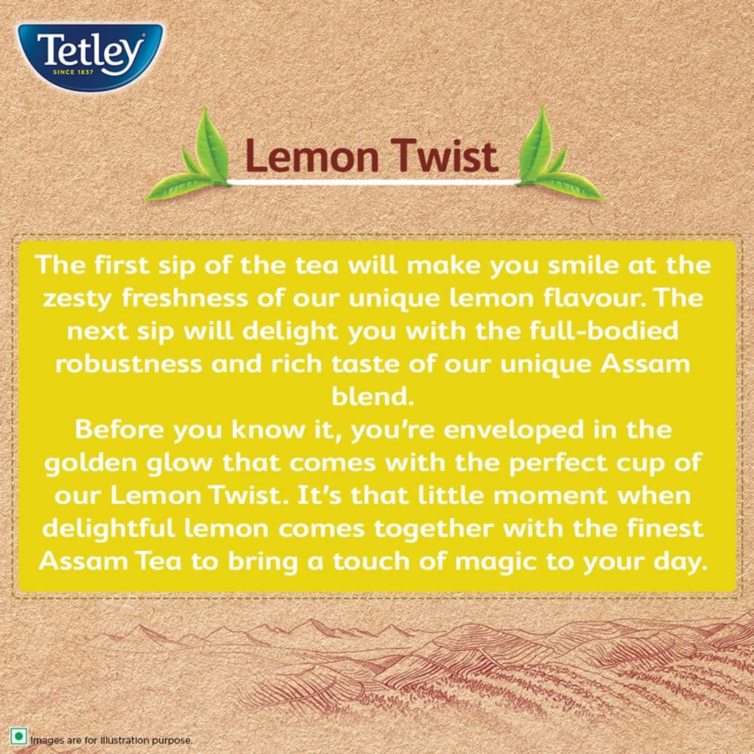 Tetley Lemon Twist Flavoured Refreshing Tea - 50 Tea Bags | Environment Friendly Tea Bags - Plastic Free, Biodegradable, Staple Free