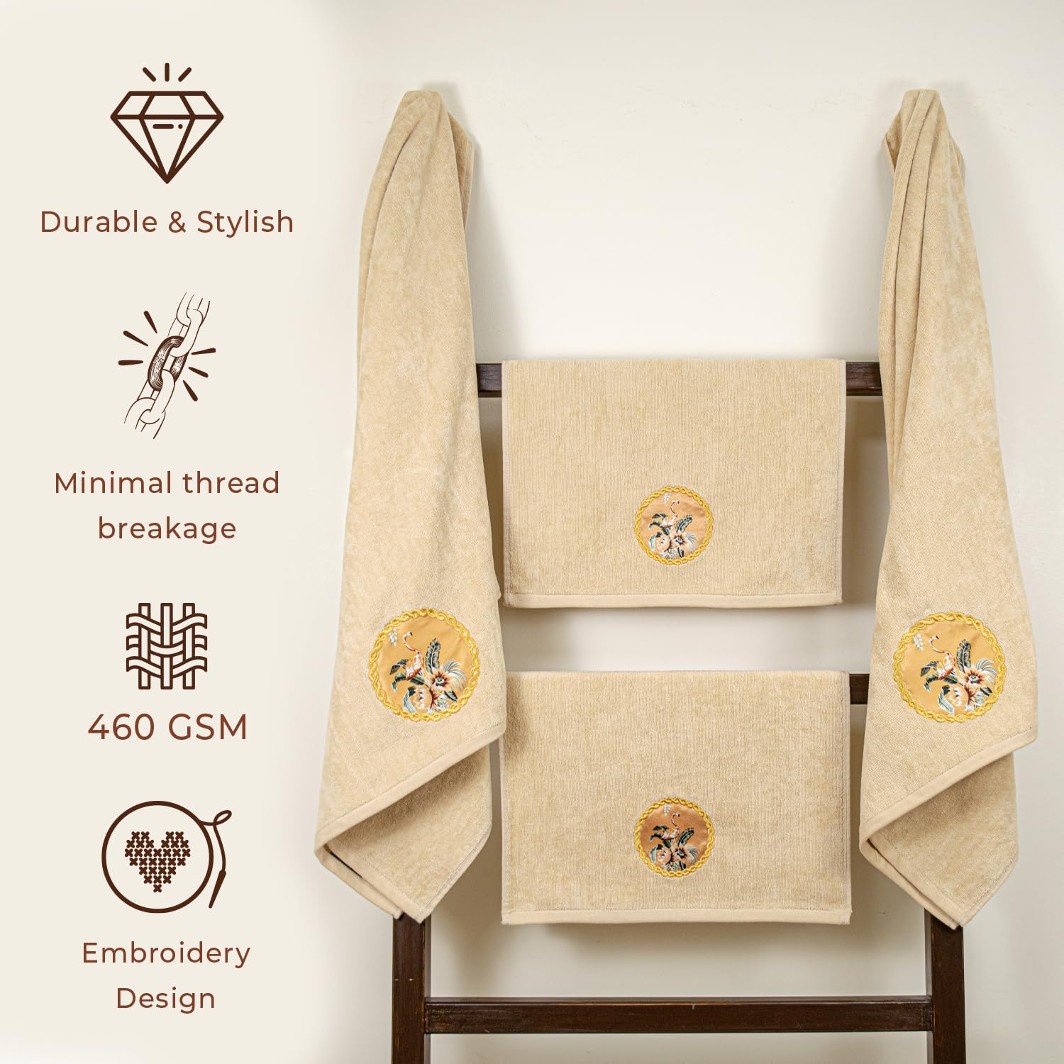 Akiko Home Prima Dream 100% Cotton 2 Bath & 2 Hand Towel 1400 Gsm | Soft, Absorbent & Durable, Cotton Bath & Hand Towel | Pack Of 4 (Beige)