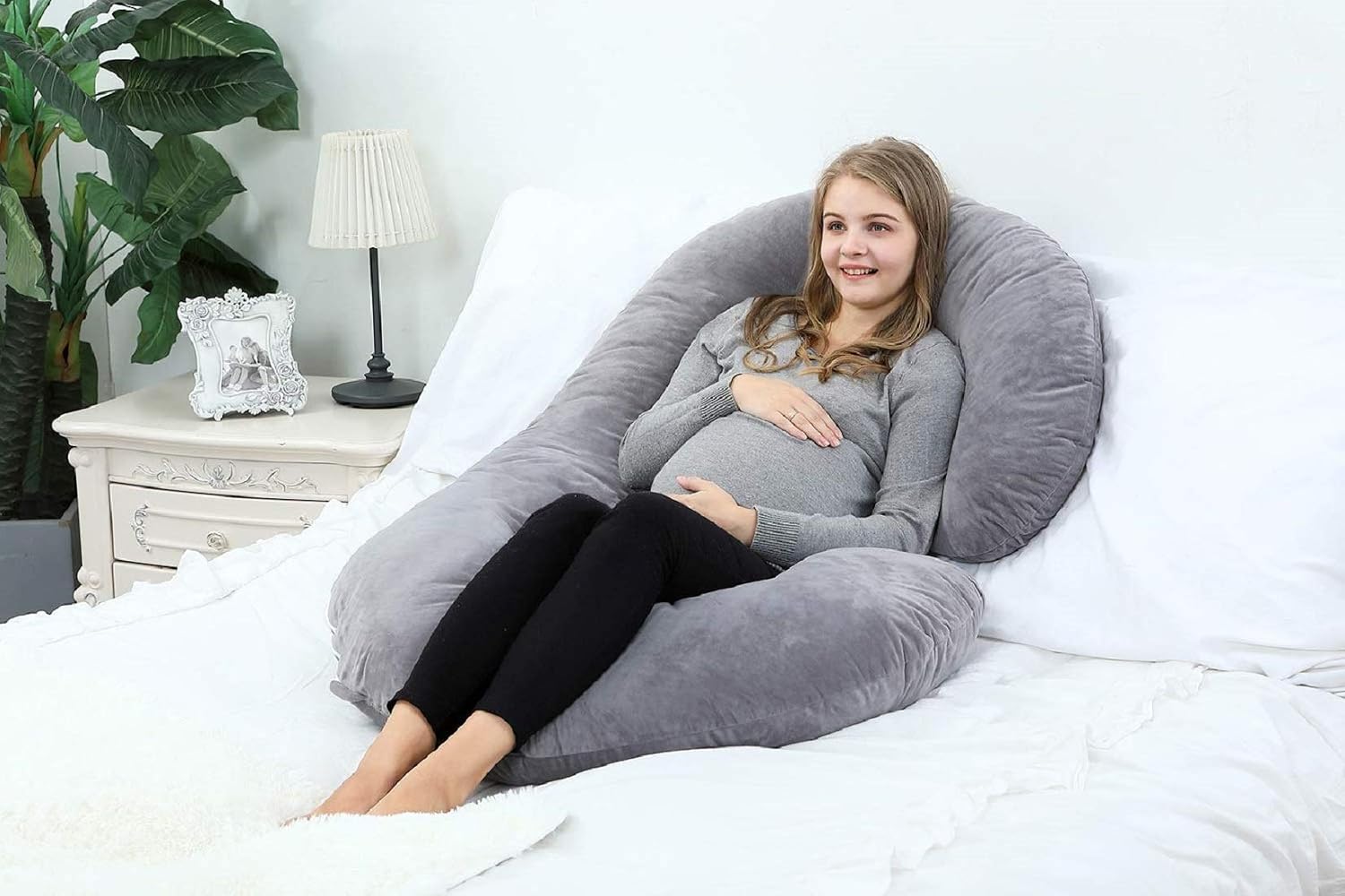 Pregnancy Pillow, C Shaped Maternity Pillow, Pillow For Pregnant Women, Grey | Hollow Fiber, Body Pillow With Zippered Cover, Soft Comfort Cotton Pillow, Adjustable, Full Body Support
