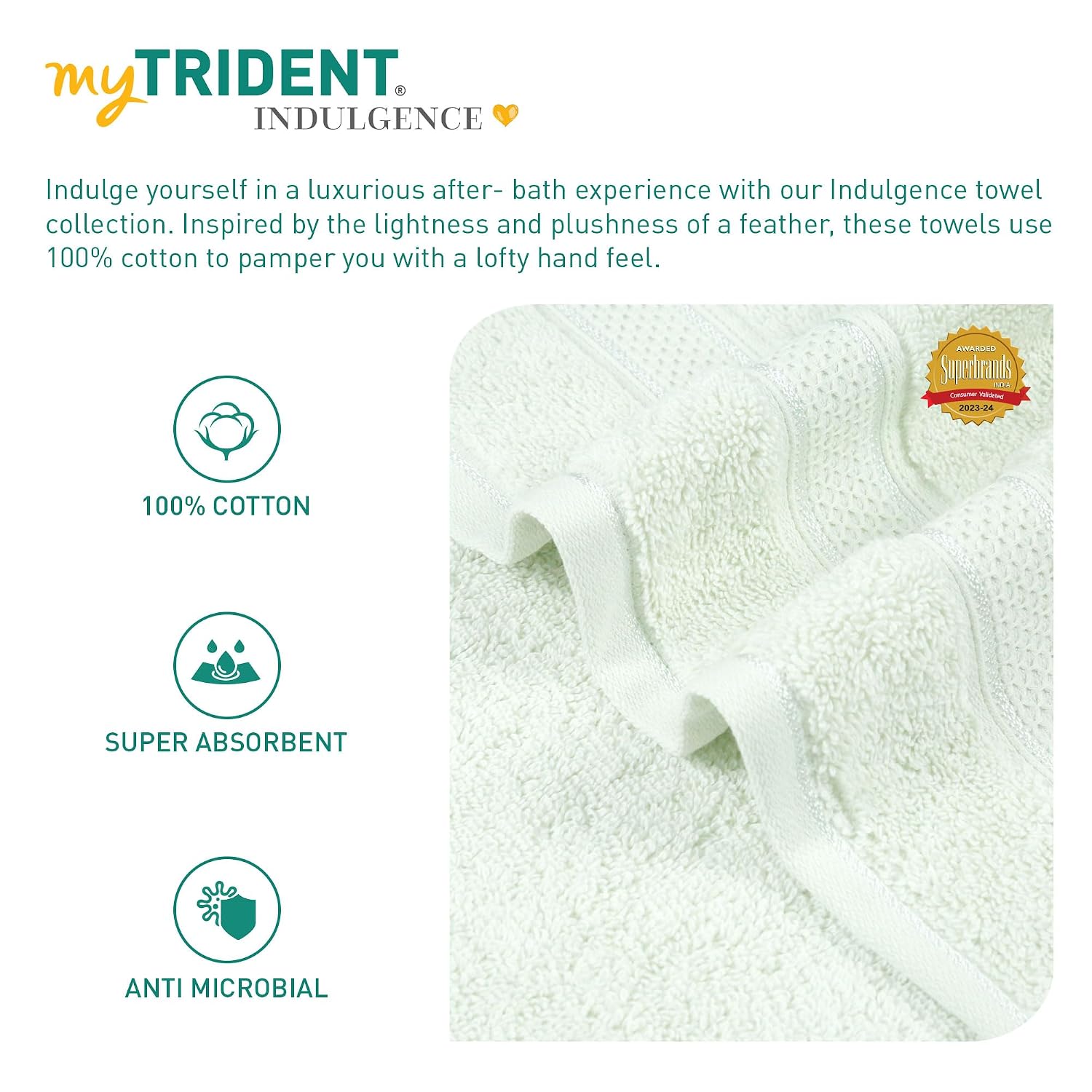 Mytrident Indulgence Collection Hand Towel 400 Gsm | 100% Cotton For Men & Women Hand Towel - Fair Jade (Pack Of 2)