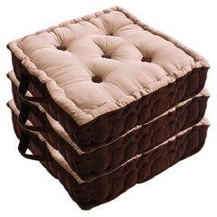 Square Chair Pad, Comfortable Seat Cushion, Soft Cotton Pillow For Seating, Beige & Brown | For Meditation, Yoga, Living Room | Furniture Cushion, Washable - 3 Piece Cotton Chair Pad