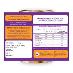 Udyan Tea Saffron Chai - 100gm, 3.5 Ounce | Premium Whole Leaf CTC Tea With Saffron & Natural Spices - Traditional Indian Spice Chai Latte | High Caffeine Tea Leaf