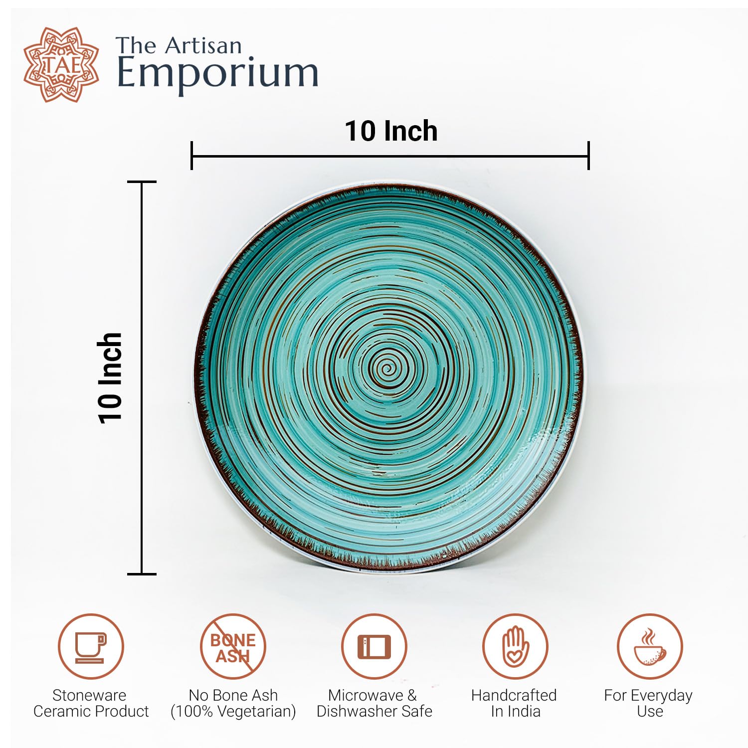Iris Turquoise Ceramic Dinner Plates Set Of 2 - 10 Inches, 2 Pieces | Handcrafted Full Ceramic Plates For Dinner - Microwave Safe & Dishwasher Safe