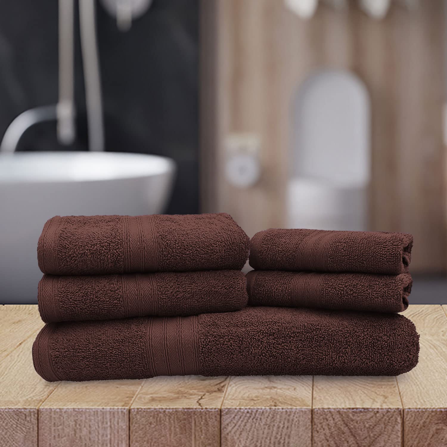 Sassoon Anatolia Bath + Hand & Face Towel 1200 Gsm (Cocoa) - Pack Of 5