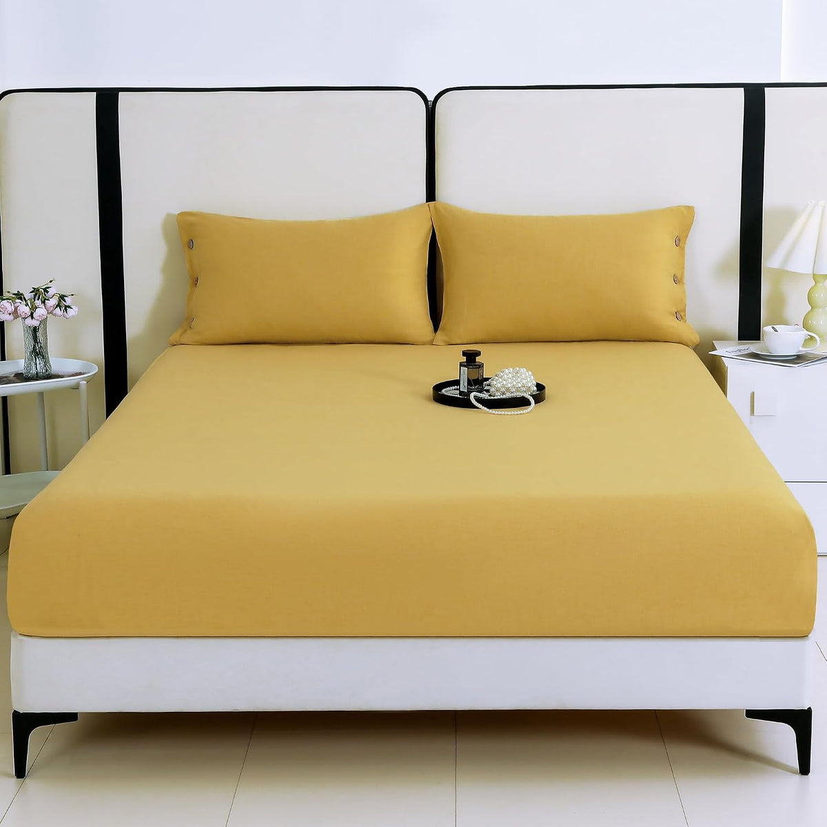 Soft Bedsheet For King Size Bed With 2 Matching Pillow Cover | 98 X 106 Inches, Mustard | Skin-Friendly Touch & Lasting Comfort - Soft & Breathable