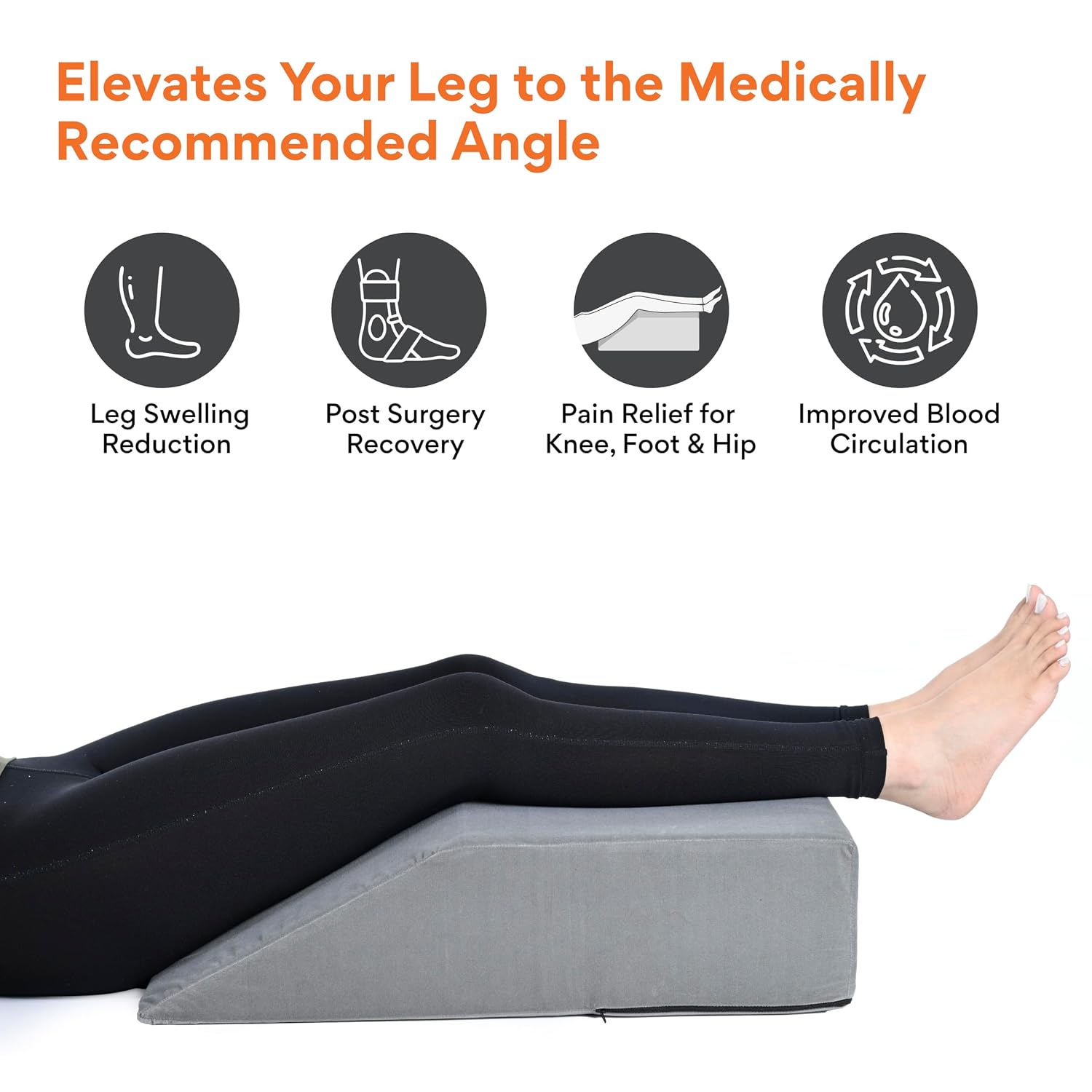 Leg Elevator Pillow, For Pain Relief, Grey, Size - 24 X 18 X 6 Inch | For Leg, Hip & Knee Pain Relief | For Leg Surgery, Varicose Veins, Fracture, Phlebitis, Surgical Recovery, Breathable