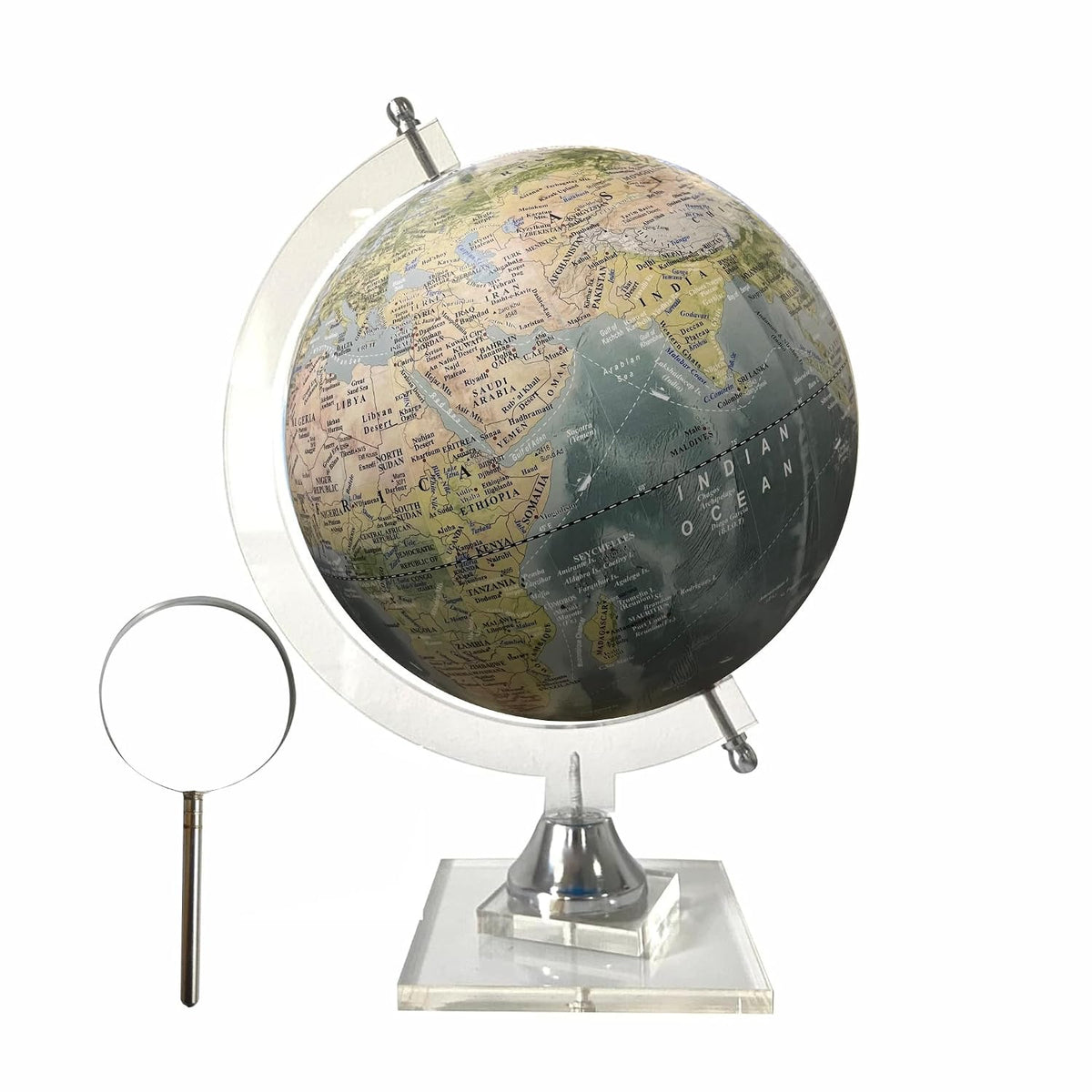 Educational World Globe On Sturdy Acrylic Stand - Rotating For Kids, Students, UPSC, Desk, Home Decor, Study Table (Physical Light Sea Green) 8 Inches, Medium, Pack Of 1