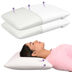 Memory Foam Pillow For Neck Pain & Shoulder Pain, Thin Size - 4 Inches Thick | Orthopedic Pillow For Sleeping, Without Cover, Lightweight, Adjustable, Portable | Neck Support - Pack Of 2