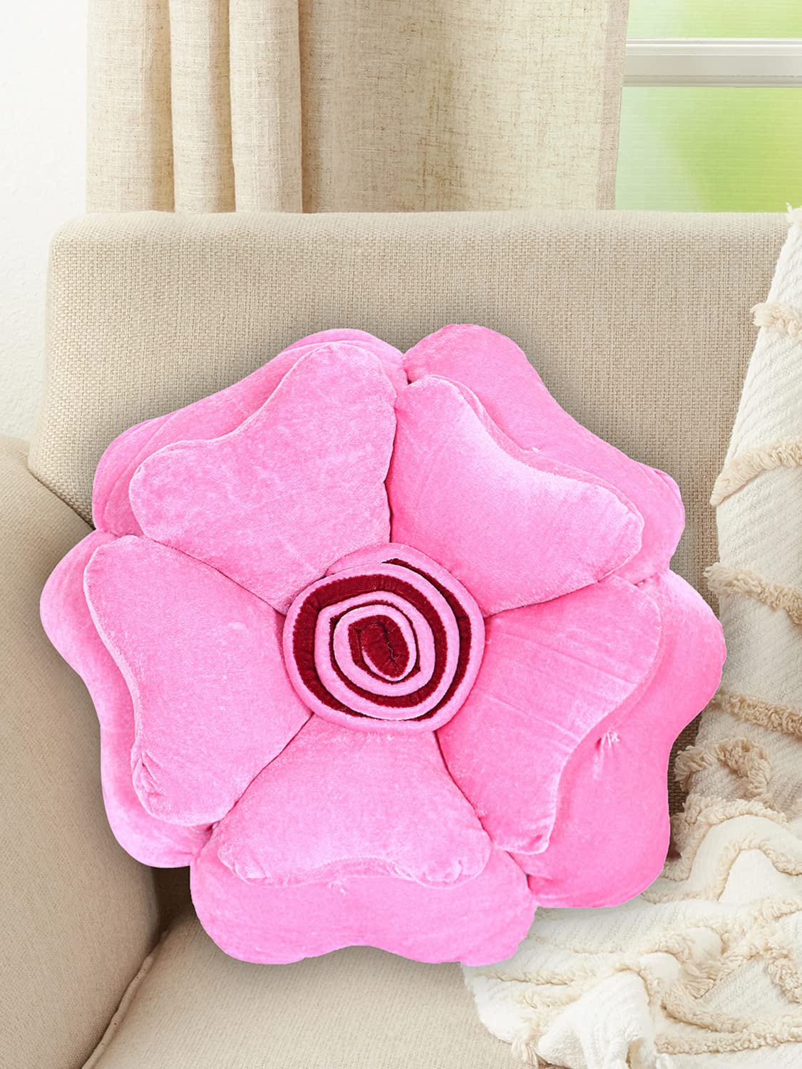 Rose Flower Shaped Pair Cushion Pillow, Soft & Decorative Cushions, Pink - 16 Inch | For Living Room, Bed, Sofa, Seating Area | Furniture Cushion, Perfect For Home Décor - Pack Of 2