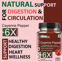 Nutramarck's All - Natural Plant Based 6x Cayenne Pepper Capsules For Healthy Heart | Support Metabolism, Digestion, Circulation, Immunity & Joints | 90 Capsules 150gm 0.3lbs