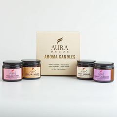 ENGLISH ROSE,VANILLA CARAMEL, NIGHT JASMINE,FRENCH LAVENDER JAR CANDLES SET OF 4
