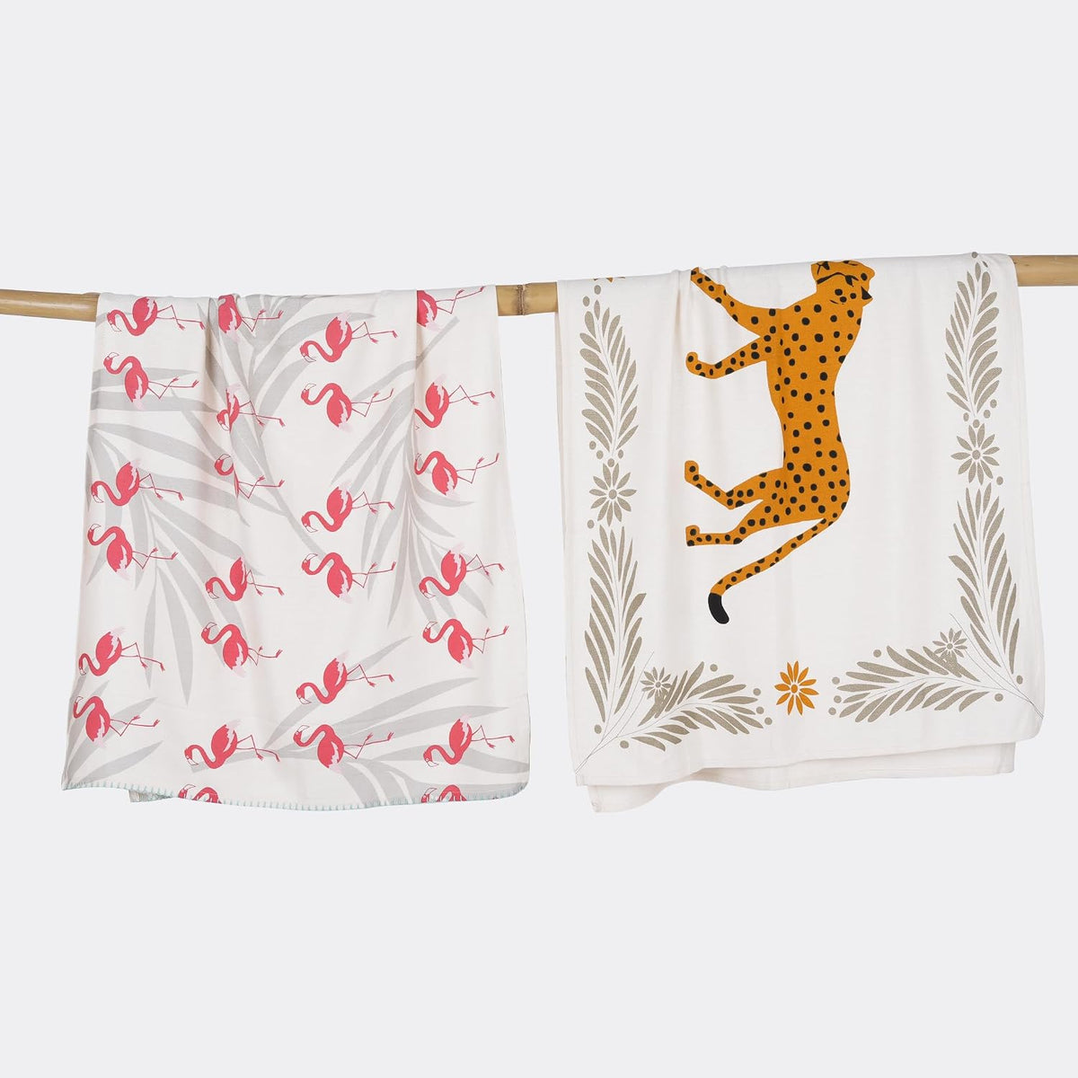 Thirsty Towel Bamboo Bath Towels 460 Gsm | Super Soft & High Absorbency Towel, Light Weight, & Quick Dry Bath Towel Large Size - Cheetah Charm, Tropical Flamingo (Pack Of 2)