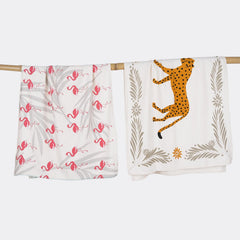 Thirsty Towel Bamboo Bath Towels 460 Gsm | Super Soft & High Absorbency Towel, Light Weight, & Quick Dry Bath Towel Large Size - Cheetah Charm, Tropical Flamingo (Pack Of 2)